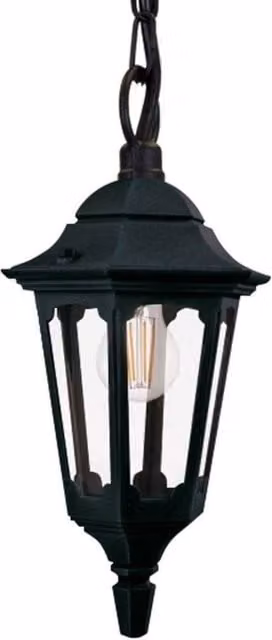 Netlighting Parish Black Outdoor Pendant Ceiling Light with Glass and Metal Lantern Design IP44 – 1