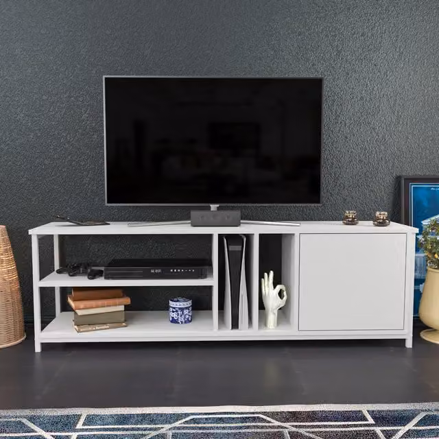 Oneida Minimalist White TV Unit with Media Compartments