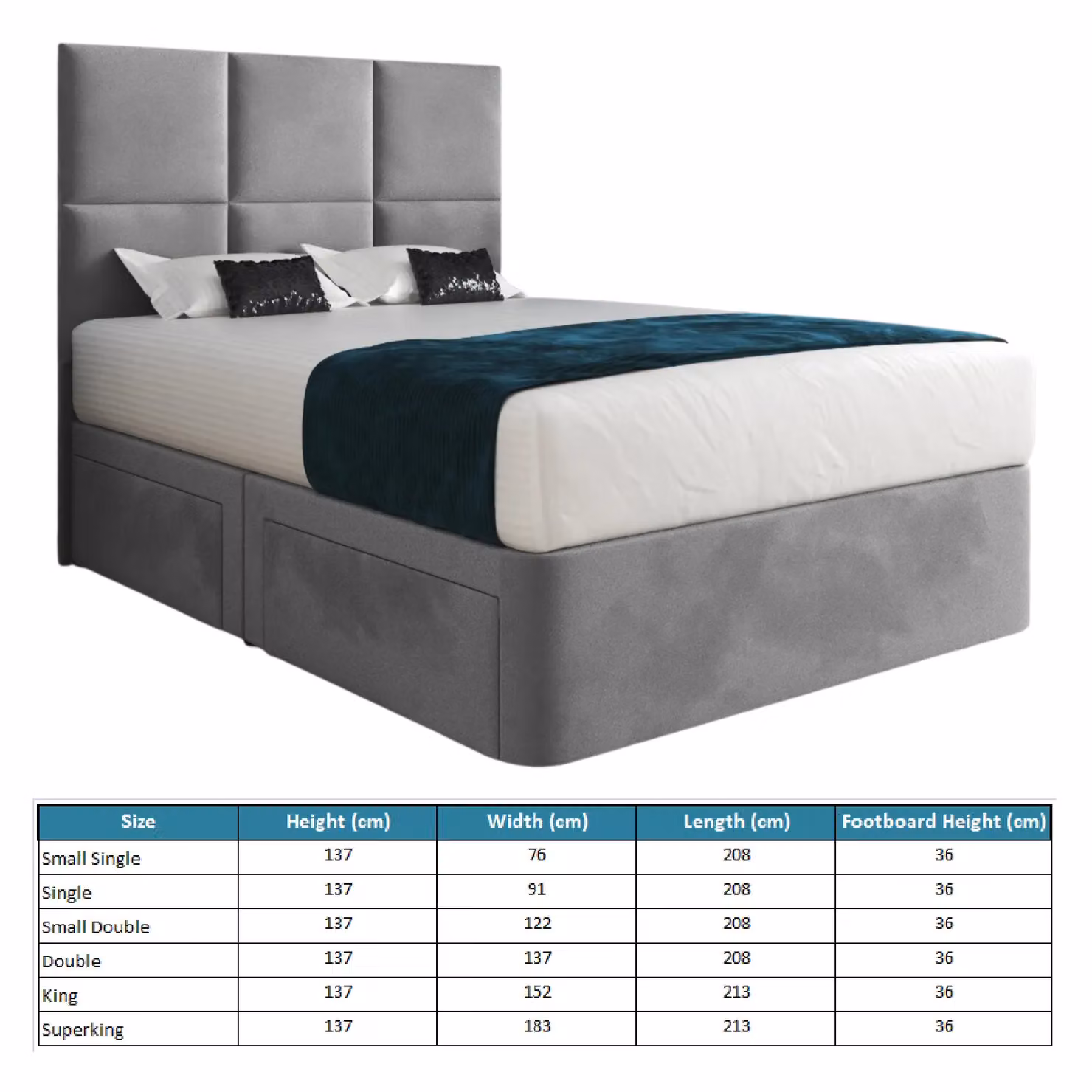 KDMD Caprio Upholstered Floorstanding Headboard and Divan Bed Frame with Drawers, Grey, W/D/H: 200 x 183 x 137 cm – 4