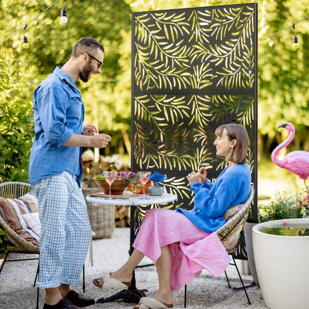 STILVORA Black Steel Freestanding Garden Privacy Screen Paravent, H: 198 cm x W: 45 cm – 2