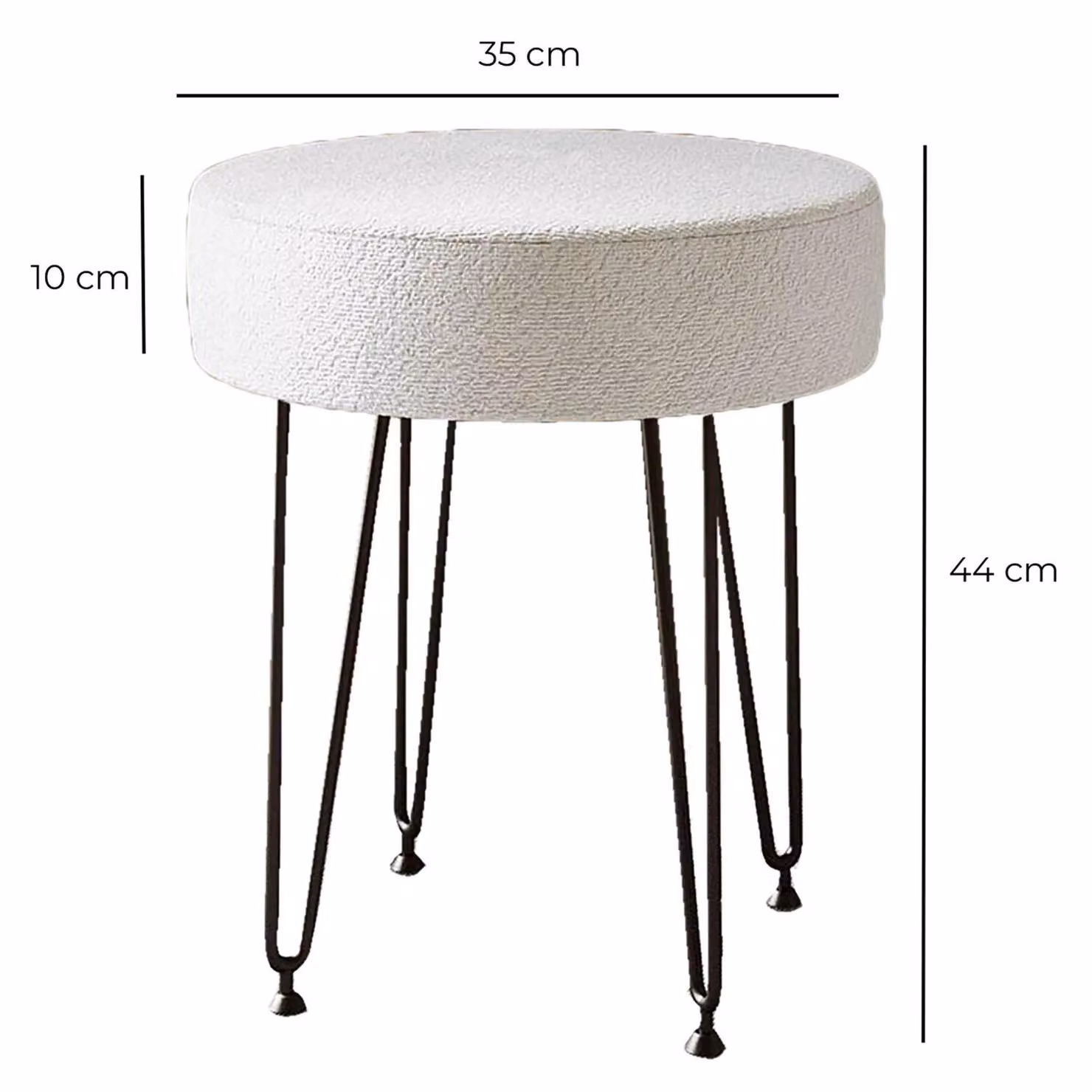CARME HOME Alaya Ivory Bouclé Fabric Stool with Black Metal Hairpin Legs – 2