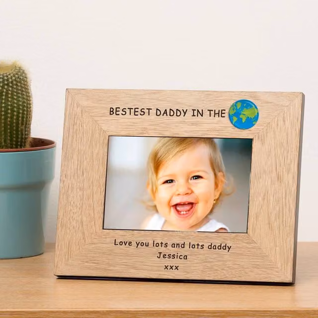 Uniqueful Personalised Bestest Daddy Wood Picture Frame, Brown, 7x5 in
