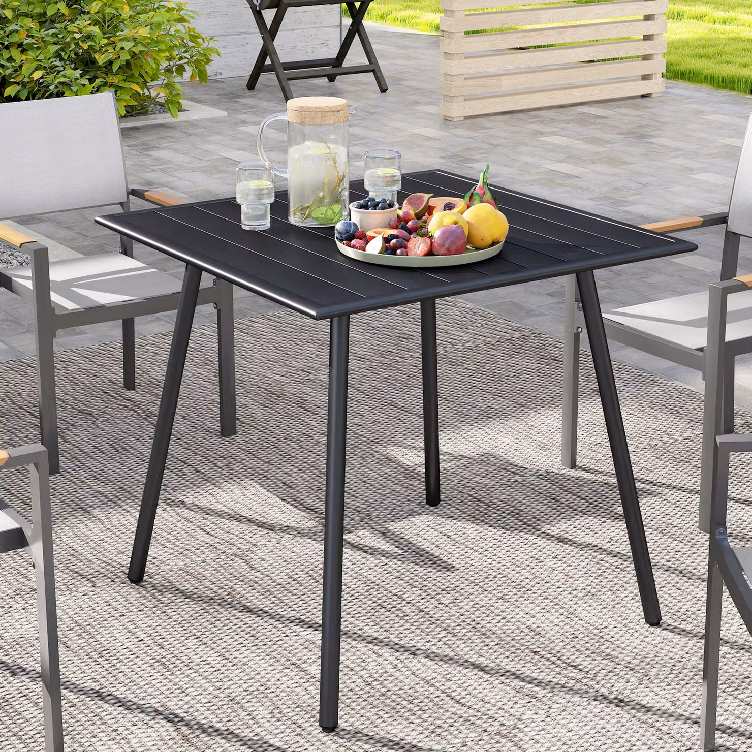 Outsunny Square Garden Table with Slat Top and Steel Frame, Black, W/D/H: 80 x 80 x 74 cm – 2