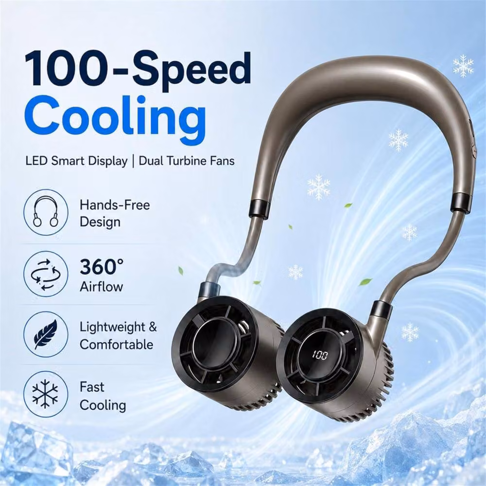 Dyzi Portable Neck Fan with 100 Speed Settings and LED Display in Dark Grey – 2