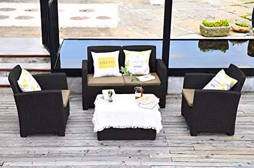 Centurion Supports SANTANA 4-Seater PE Rattan Garden Furniture and Coffee Table Set with Cushions in Black – 5