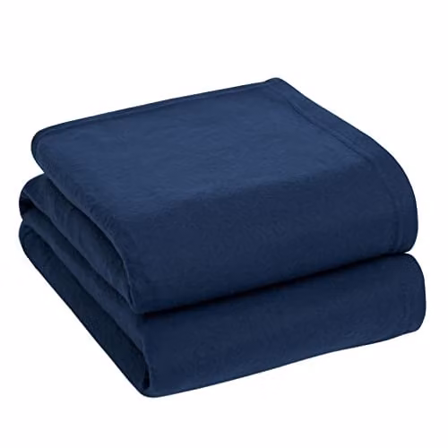 Dreamscene Navy Blue Plain Fleece Throw Blanket, W: 200 cm, D: 240 cm – 1