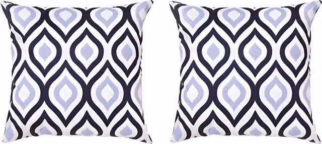 Gardenista Set of 2 Graphic Printed Outdoor Garden Scatter Cushions in Black, Grey and Blue