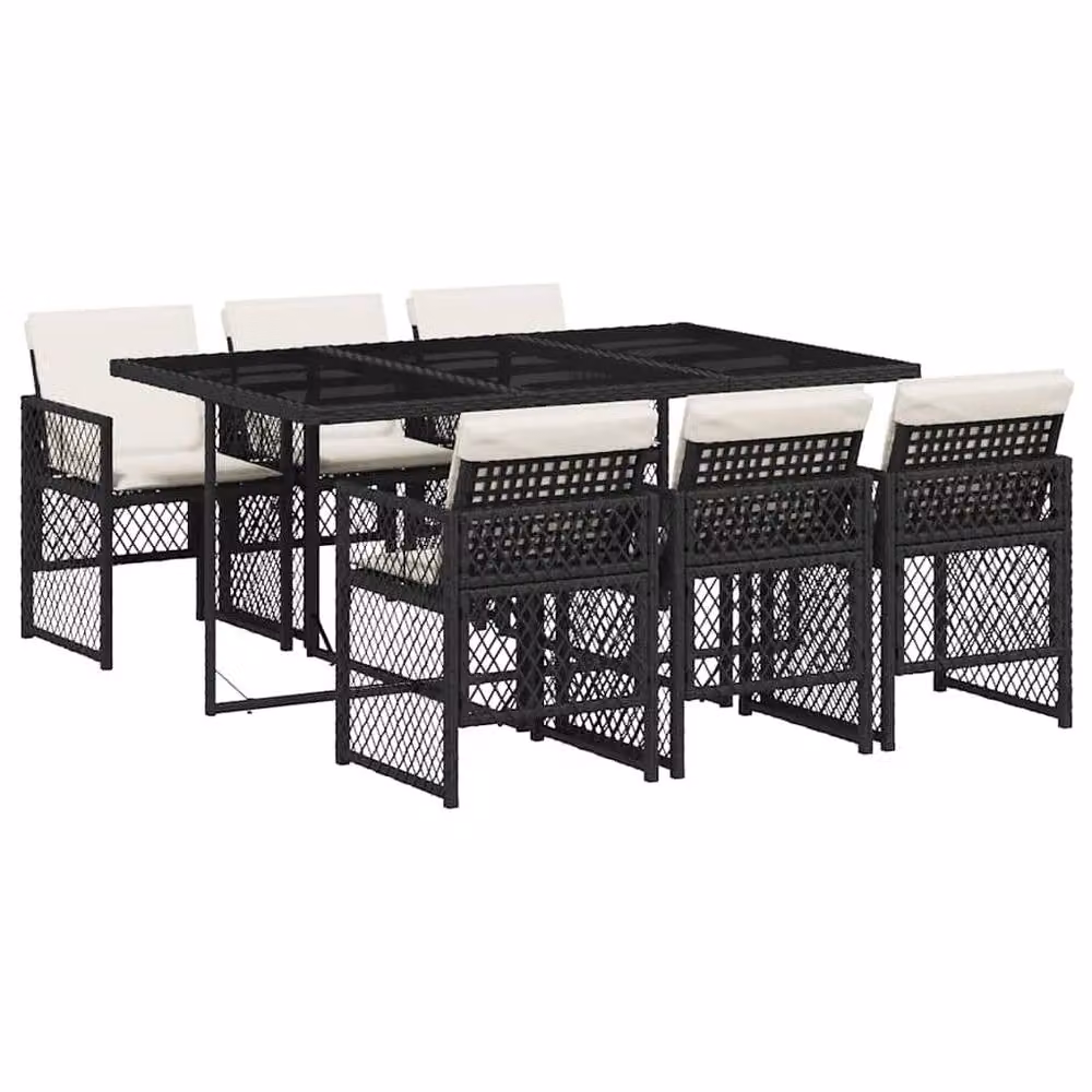 Berkfield Home 7 Piece Garden Dining Set with Cushions in Black Poly Rattan – 2