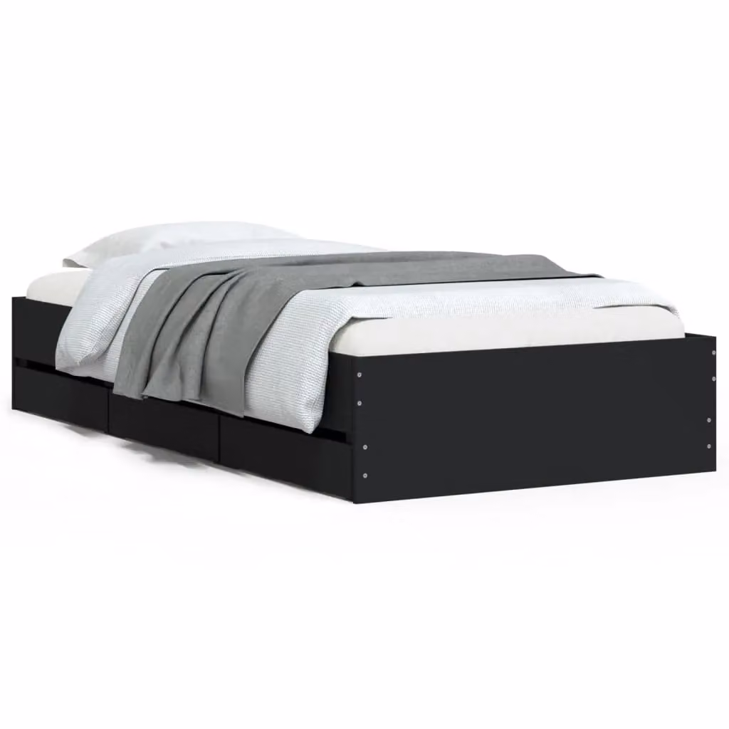 Berkfield Home Small Single Bed Frame with Drawers, Black, W: 75 cm, L: 190 cm – 2