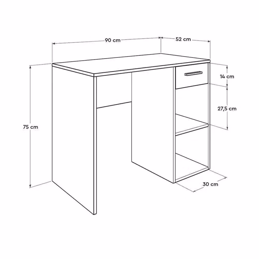 FORGEVIO Modern Grey Writing Desk with Single Pedestal and Two Shelves – 2