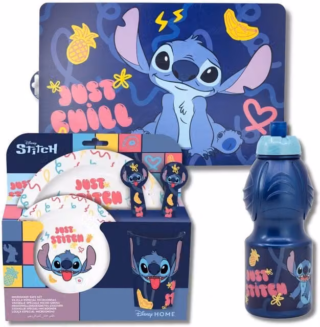 Stitch Blue Childrens Plastic Dinner Set with Mat