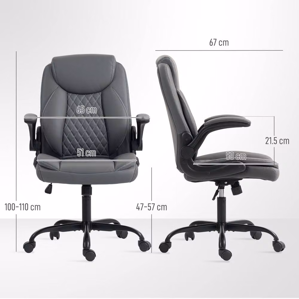 ERGOVEXA Faux Leather Office Chair with Flip-Up Armrests, Charcoal Grey – 2