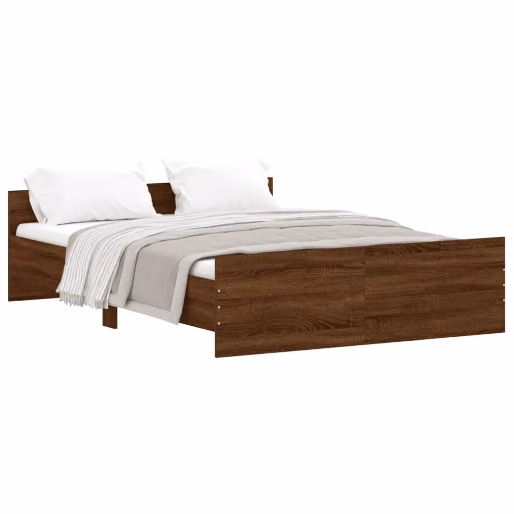 Berkfield Home Double Bed Frame with Headboard and Footboard in Brown Oak, W: 135 cm, L: 190 cm – 2