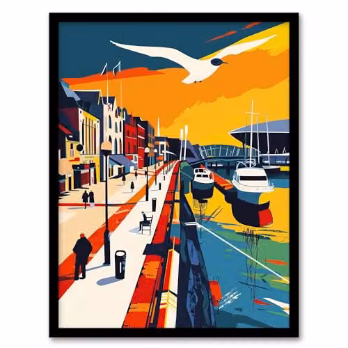 Artery8 Cardiff Bay Bold Sunset Framed Wall Art Print, Multicolour, H 29.7 cm x W 21.0 cm x D 0.5 cm – 1