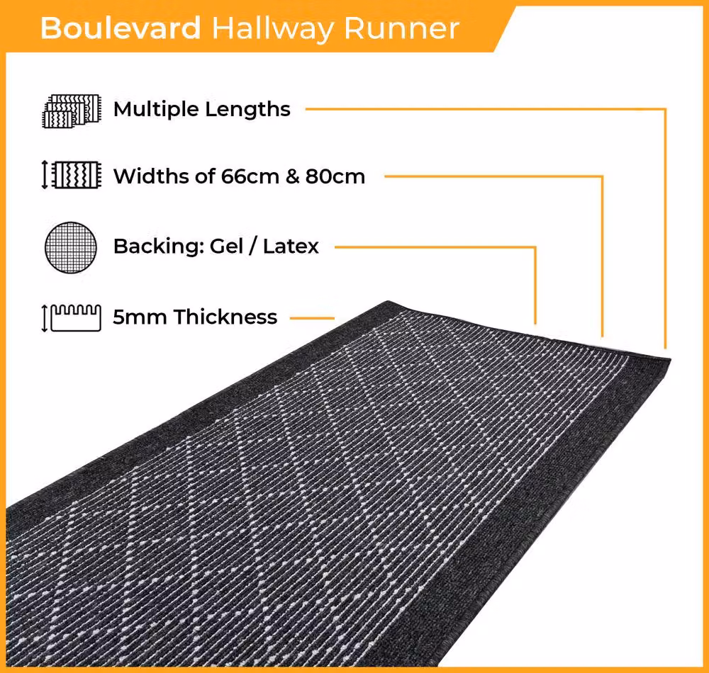 runrug Boulevard Hallway Runner Rug in Black, W/D/H: 80 x 180 x 0.5 cm – 2