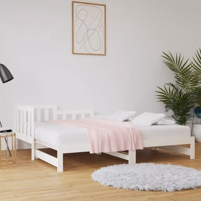 Berkfield Home White Lacquered Solid Pine Pull-out Day Bed with 2x 90 x 190 cm Mattresses – 1