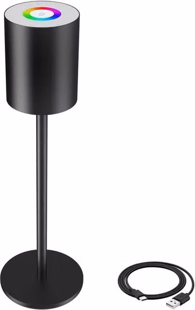 tectake Modern Rechargeable LED Table Lamp with Dimming Function and RGB Colour Options in Black Metal – 1