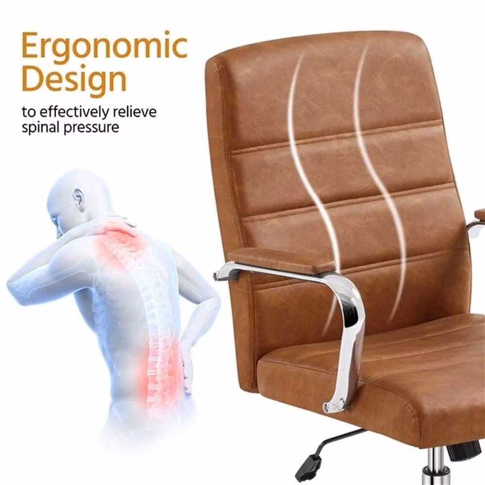 EONLION Retro Brown PU Leather Swivel Office Chair – 4