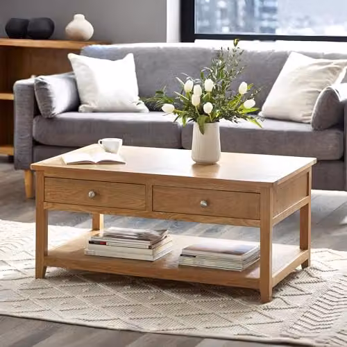 Julian Bowen Mallory Oak Coffee Table with 2 Drawers, W/D/H: 110 x 50 x 65 cm – 1