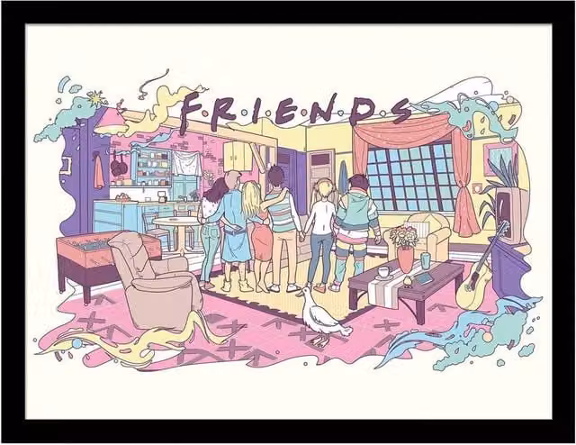 Friends 30 Years Watercolour Framed Multicolour Typography Poster