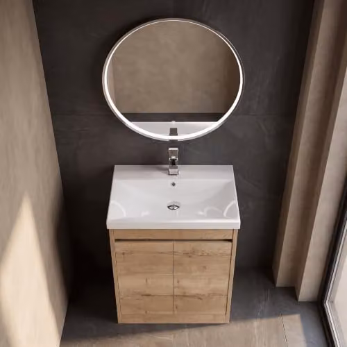 Balterley Chartley 2 Door Freestanding Bathroom Vanity Unit with Thin Edge Basin, Autumn Oak Brown, W/D/H: 62 x 39.5 x 83.5 cm – 5