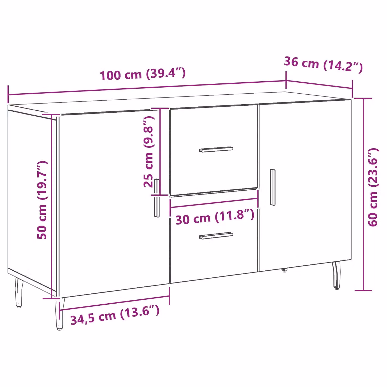 Berkfield Home Black Oak Sideboard in Matt Black, W/D/H: 100 x 36 x 60 cm – 6