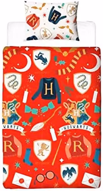 Harry Potter Reversible Christmas Childrens Duvet Set, Red, White and Blue, W/D/H: 140 x 200 cm