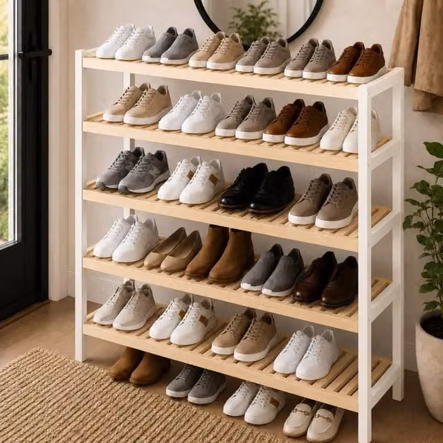 Keplin 5-Tier Bamboo Shoe Rack in White