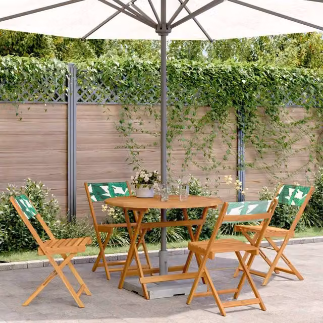 Berkfield Home 5 Piece Garden Dining Set in Green Acacia Wood with Floral Pattern Fabric – 1