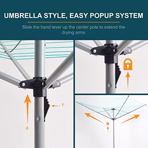 OurHouse 4 Arm Rotary Airer Clothes Line in Silver and Grey with 40m Drying Space – 5