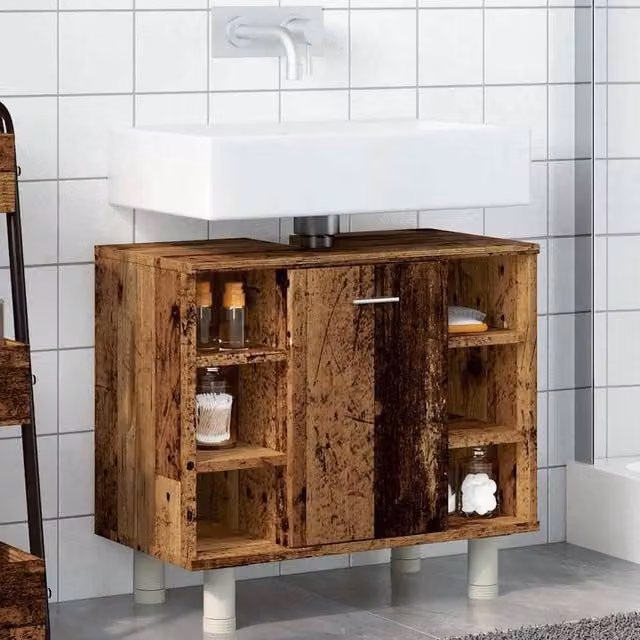 Berkfield Home Stylish Brown Rustic Bathroom Cabinet with Hinged Doors and Internal Shelves W/D/H: 60 x 32 x 53.5 cm