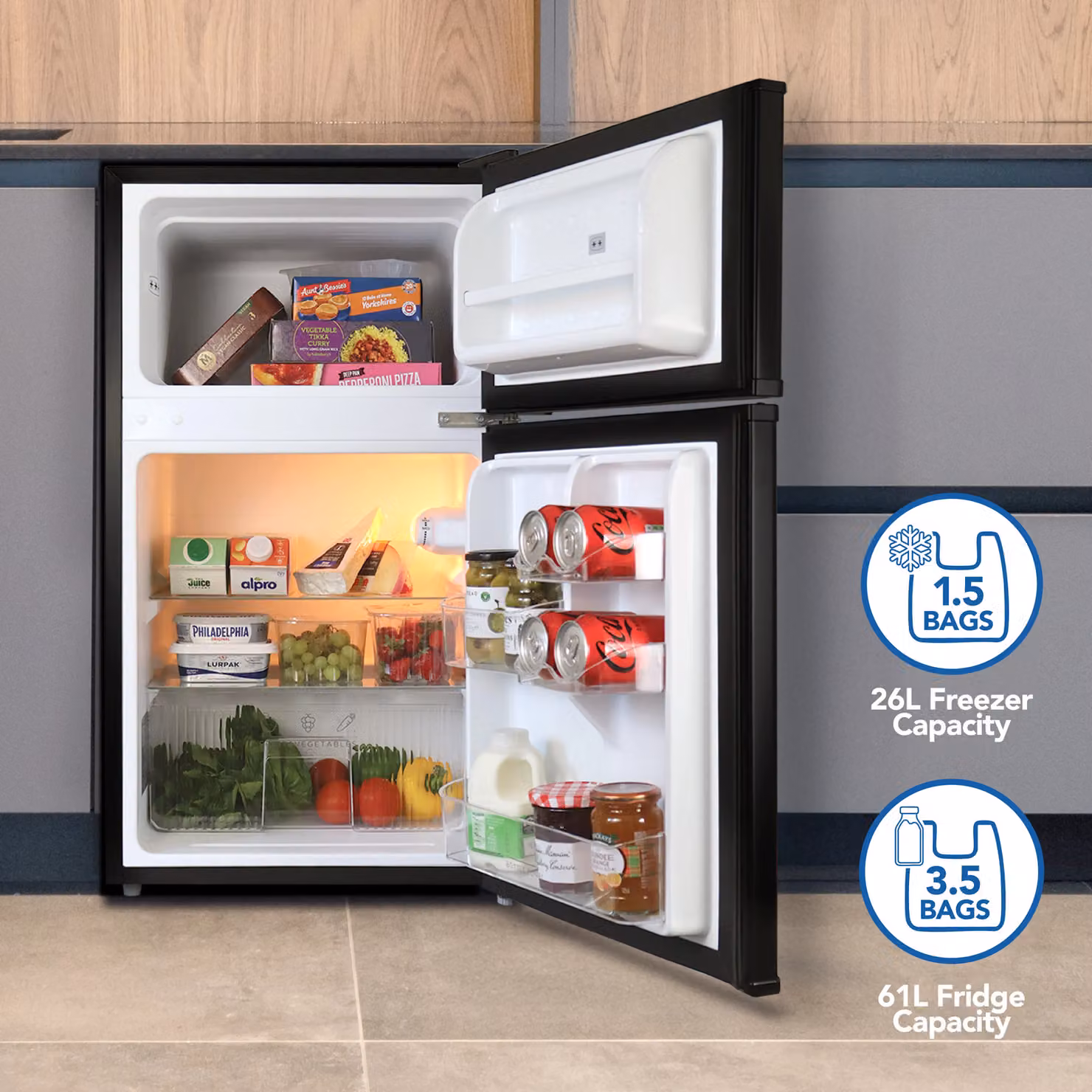 Igenix Under Counter Fridge Freezer, 87 Litre, Black – 4