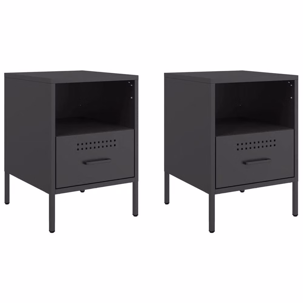 Berkfield Home Set of 2 Sturdy Metal Bedside Cabinets in Black, W/D/H: 36 x 39 x 50.5 cm – 2