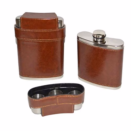 KAV Leakproof Stainless Steel Pocket Hip Flask with Brown Leather Cover, 8 Oz – 4