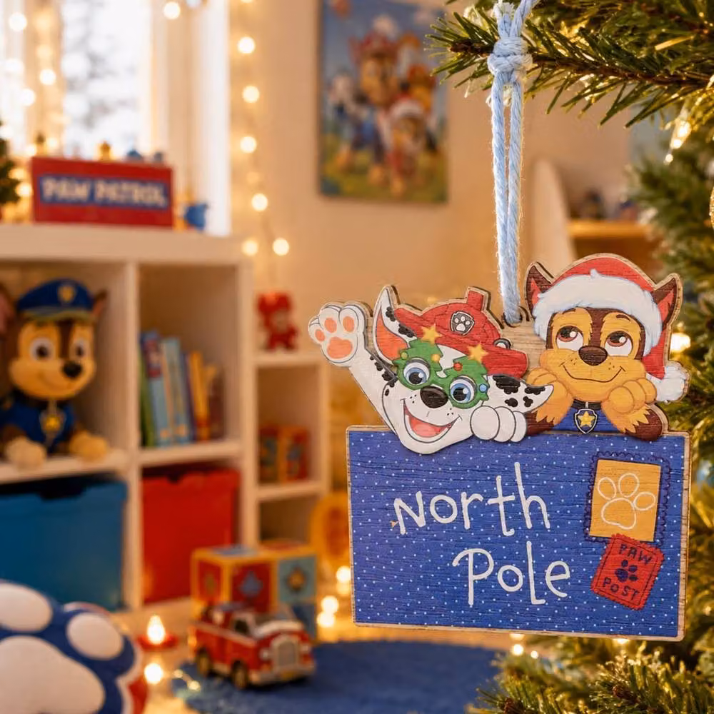 Widdop Bingham & Co Ltd Paw Patrol Chase & Marshall North Pole Wooden Christmas Hanging Decoration in Blue and Multicolour – 4
