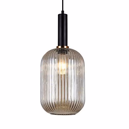Netlighting Antiola Modern Hanging Pendant Light in Black with Amber Glass Shade, E27