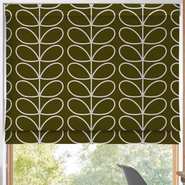 Orla Kiely Jumbo Linear Stem Made to Measure Blackout Roman Blind in Kelp Green