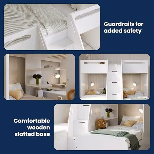 Flair Eddie Staircase Double Bunk Bed with Storage and Drawers in White – 3