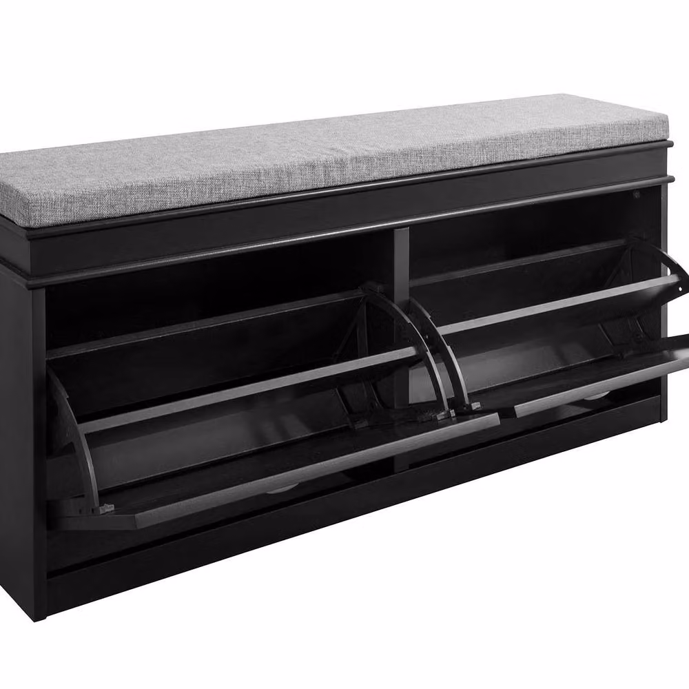 SoBuy Slim Entrance Bench with Cushioned Fabric Seat and Shoe Storage in Black and Silver – 6