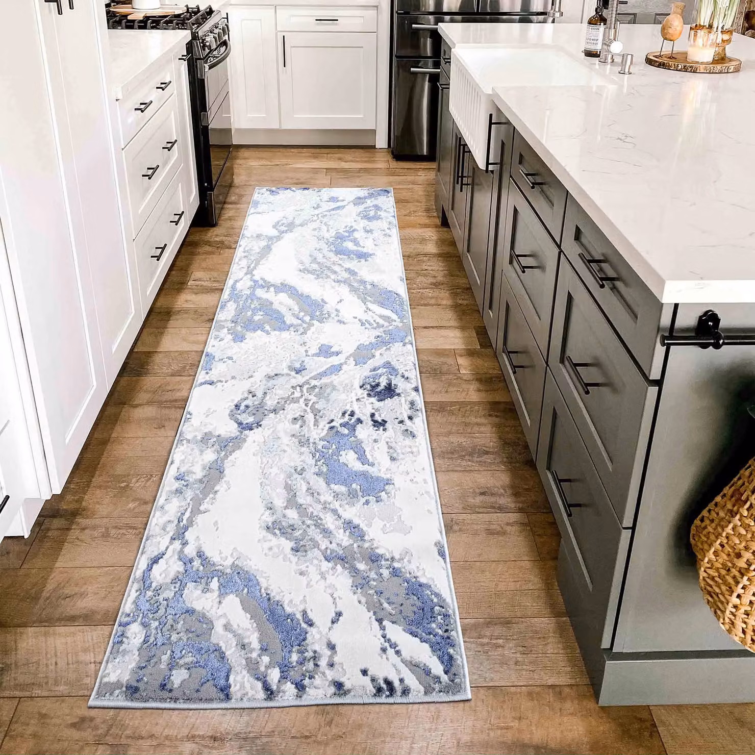 Desire Rugs Picasso Modern Abstract Area Rug in Blue and Silver, W: 160 cm, D: 230 cm – 3