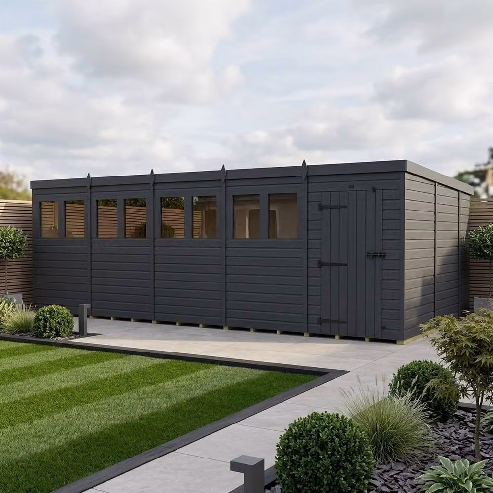 Buttercup Farm Grey Composite Pent Garden Shed with Single Door and Windows W: 305 cm, D: 305 cm, H: 210 cm – 2