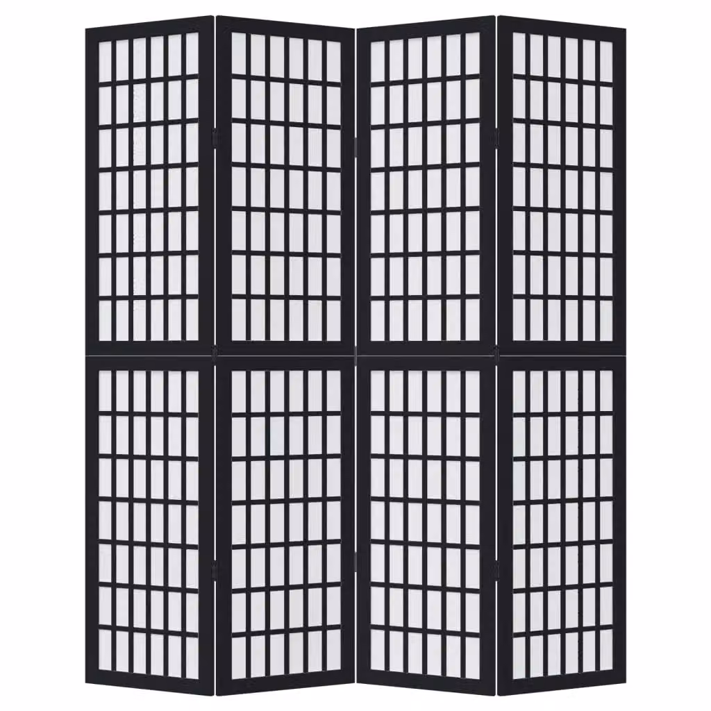 Berkfield Home 4 Panel Room Divider in Black Solid Paulownia Wood – 2