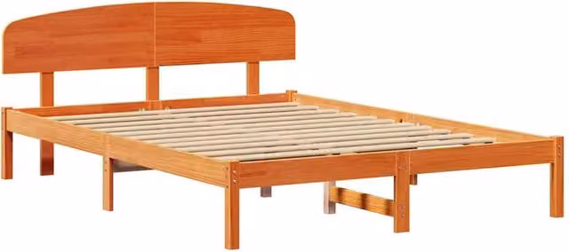 Berkfield Home Solid Wood Pine Bed Frame with Headboard in Wax Brown, W/D/H: 150 x 200 x 74 cm