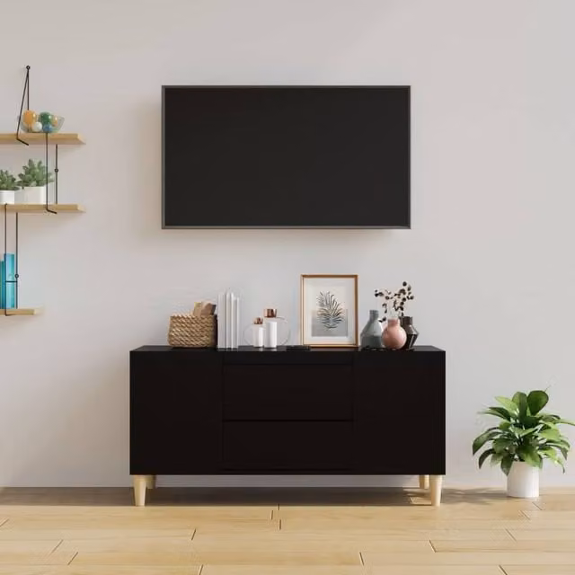 Berkfield Home Black Matt TV Cabinet W/D/H: 102 x 44.5 x 50 cm – 1