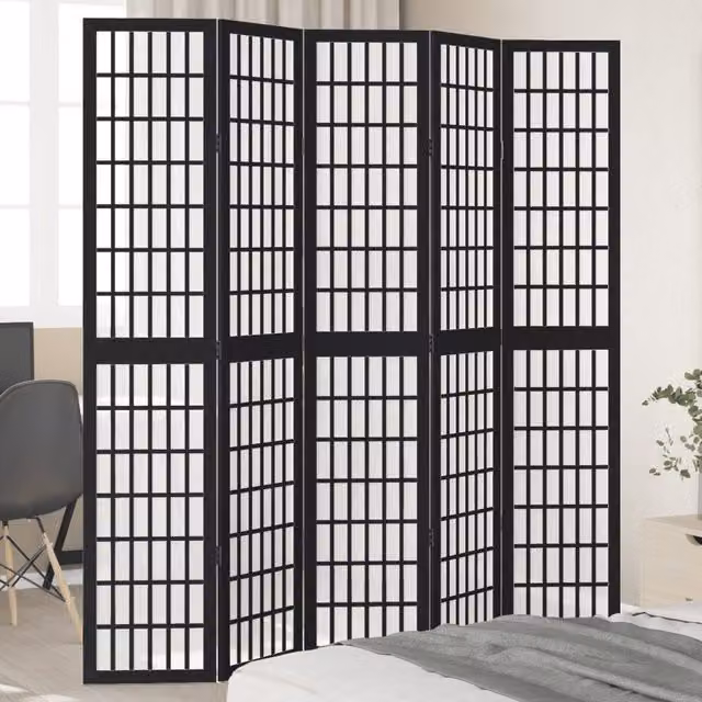Berkfield Home 5-Panel Room Divider in Black Solid Paulownia Wood – 1