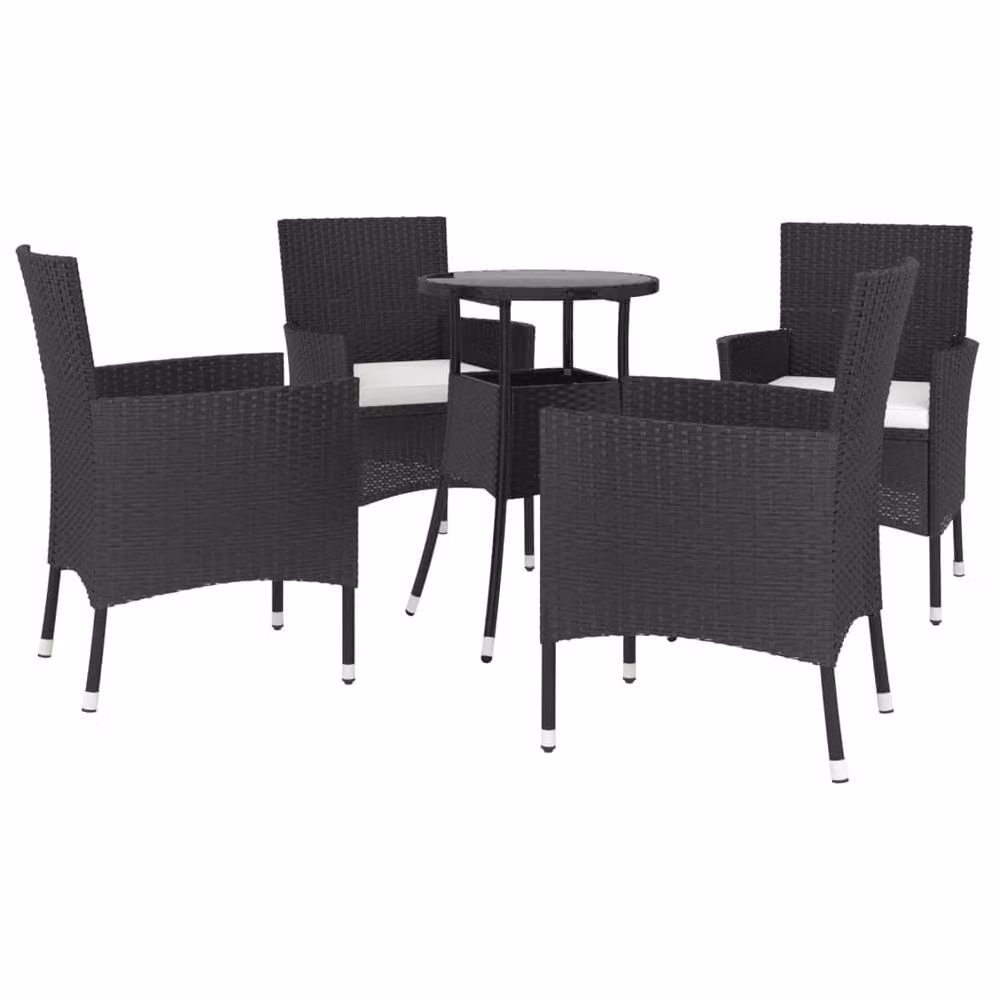 Berkfield Home 5 Piece Black Poly Rattan Garden Bistro Set with Cushions – 3
