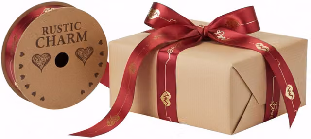 Kingsbury Gifts Red Love Pulse Satin Ribbon with Love and Heart Theme, 10m x 2.5cm