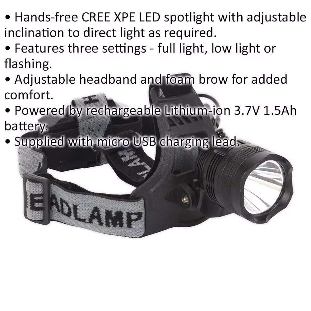 Loops Rechargeable LED Head Torch in Black and Multicolour with 3W Power and Three Light Settings – 2