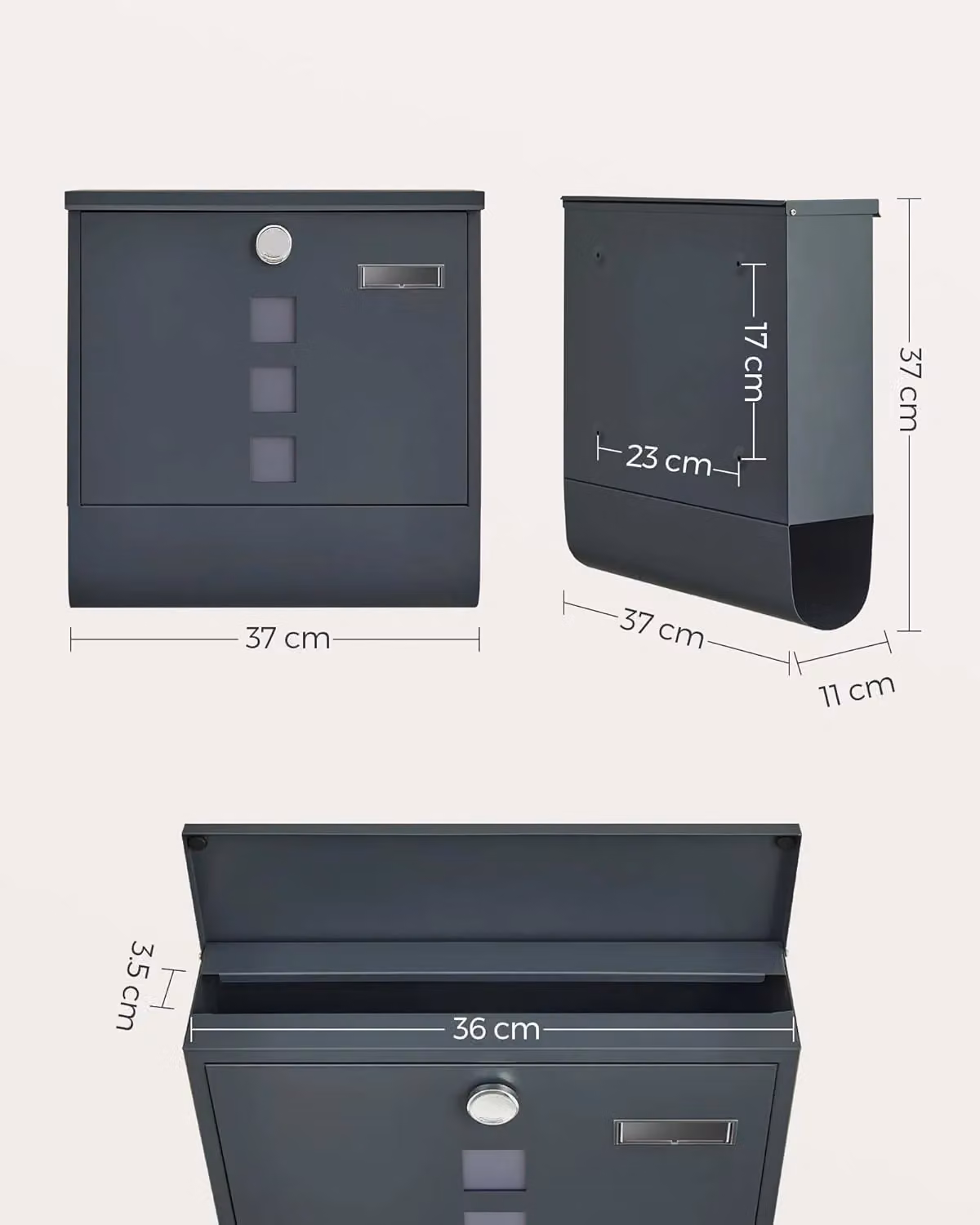 SONGMICS Wall Mounted Steel Letterbox in Grey – 2