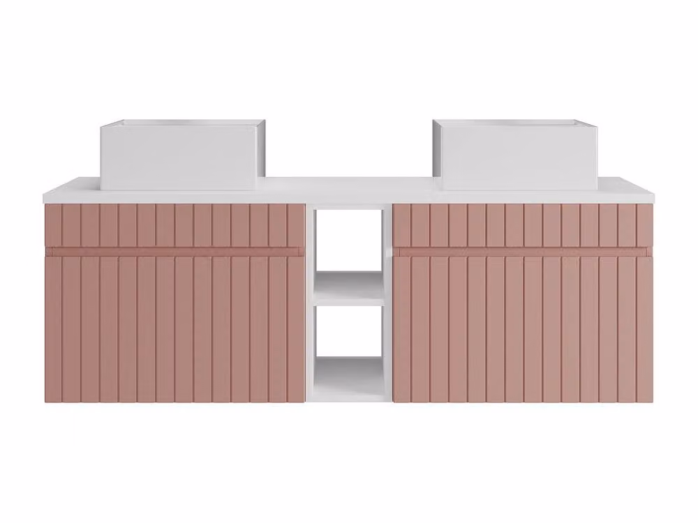 Vente-unique Striped Pink and White Floating Bathroom Vanity Unit with Open Shelves and Soft-Close Doors – 2